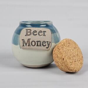 Tumbleweed Handcrafted Beer Money Jar - Fund Ceramic Jug Dad Gift Fun Piggy Bank